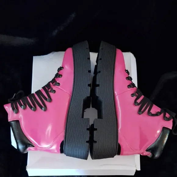Katy Perry Collections Women's Vibrant Pink Lace-Up Boots - Picture 4 of 6
